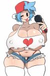  1girl aqua_hair big_breasts blue_pants boyfriend_(friday_night_funkin) female female_boyfriend_(friday_night_funkin) friday_night_funkin genderswap_(mtf) microphone red_hat red_panties rule_63 simple_background small_nipples solo_female tongue_out white_background white_shirt white_socks 