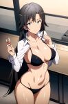  alluring big_breasts bikini black_hair blue_eyes cleavage holding_martini_glass lab_coat_aside legs nios ponytail posing shizuka_hiratsuka yahari_ore_no_seishun_lovecome_wa_machigatteiru. 