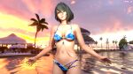 1girl 1girl 3d asian_female bikini blender blender_(software) dead_or_alive dead_or_alive_6 dead_or_alive_xtreme_venus_vacation female_only l3wd_jp lingerie medium_breasts medium_hair sunset swimming_pool tamaki_(doa) tecmo