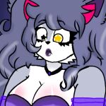  1girl breasts confused furry looking_at_breasts looking_down_at_boobs miyuki thicc 