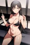  alluring big_breasts bikini black_hair blue_eyes cleavage holding_martini_glass legs nios ponytail posing shizuka_hiratsuka yahari_ore_no_seishun_lovecome_wa_machigatteiru. 