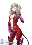 ann_takamaki atlus big_breasts bodysuit boots breasts excaliblader gloves looking_at_viewer megami_tensei patreon patreon_logo patreon_username persona persona_5 takamaki_anne twitter twitter_logo twitter_username unzipping