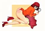  ass glasses high_heels magnifying_glass miniskirt panties scooby-doo thighs velma_dinkley 