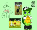  baseball baseball_cap baseball_uniform erect_penis fellatio green_fur lmb mascots mexican muscle nipples olmecas_de_tabasco pants_down pectorals penis penis_lick penis_out pochichoco reptile shell turtle turtle_shell yellow_body 