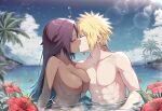  1boy 1girl bleach blonde_hair breasts couple kissing minato_namikaze naruto naruto_(series) naruto_shippuden nipples nude nude_female nude_male yoruichi_shihouin 