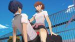  1boy 1girl 3d blue_hair brown_eyes brown_hair couple minato_arisato penis penis_in_pussy persona_3 sex vaginal vaginal_penetration vaginal_sex yukari_takeba 