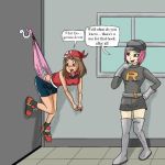 bandanna bike_shorts blue_eyes brown_hair butt_crack creatures_(company) game_freak hanging_wedgie haruka_(pokemon) hook humans_of_pokemon may_(pokemon) nintendo open_mouth pokemon pokemon_(anime) pokemon_diamond_pearl_&_platinum pokemon_dppt short_hair smile team_rocket wedgie wedgiex