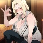  1girl ai_generated anilina big_breasts blonde_hair breasts female_only hair_ornament handjob_gesture huge_breasts long_hair mature_female naruto pervert pervert_female prostitution sex_invitation sexually_suggestive smile tsunade 