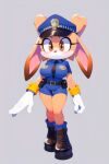  ai_generated breasts cream_the_rabbit female_focus furry furry_female gloves police_hat police_uniform policewoman sega simple_background sonic_the_hedgehog_(series) stable_diffusion standing 