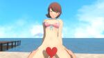  1boy 1girl 3d breasts brown_eyes brown_hair couple cowgirl_position minato_arisato nipples persona_3 small_breasts yukari_takeba 