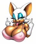 camisole graphite_(artwork) huge_breasts middle_finger rouge_the_bat sonic_the_hedgehog_(series)