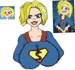  1girl 2020 alternate_breast_size big_breasts big_breasts blue_eyes dc_comics dc_super_hero_girls female_only huge_breasts kara_zor-el screenshot supergirl thedomely white_background 