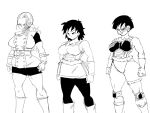  1girl 3_girls alien black_eyes black_hair dragon_ball dragon_ball_super fasha female_only gine muezli no_color rickert_kai rikka_kai saiyan seripa short_hair short_hair_female thick_thighs 