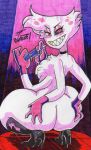  1boy angel_dust_(hazbin_hotel) ass ass_grab big_ass blush blush demon demon_boy exposed_ass femboy furry gloves grin hazbin_hotel high_heels looking_back male male_only multiple_arms parasitedeath popsicle smooth_skin squatting vivienne_medrano white_skin 