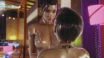 16:9_aspect_ratio 3d breasts cyberpunk cyberpunk_2077 judy_alvarez looking_at_partner looking_pleasured medium_breasts nipples open_eyes panam_palmer short_hair sweat tattoo tattoos video_game video_game_character wet