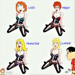 american_dad breasts cameltoe corset crossover family_guy francine_smith glasses glenn_quagmire king_of_the_hill kneel lois_griffin luanne_platter panties peggy_hill stockings thighs