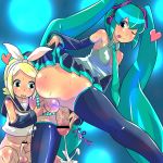 2futas ejaculation futa_only futanari glossy miku_hatsune onanism sperma-ke superamu_ka vocaloid