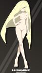 1girl blonde_female blonde_hair breasts female_only hair_over_one_eye hairless_pussy hand_on_hip lusamine_(pokemon) medium_breasts milf nintendo nude nude_female oryononilocram pokemon pokemon_sm shaved_pussy