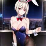 1girl alluring big_breasts breasts bunny_ears_headband cleavage maxipizza nakiri_alice pink_eyes playboy_bunny_outfit shokugeki_no_souma white_hair