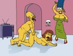 all_fours ashley_grant ass_grab breasts cheating cleavage doggy_position homer_simpson marge_simpson nude rolling_pin rough_sex the_simpsons tongue tongue_out tv yellow_skin