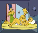 bart_simpson bed breasts cleavage cum cum_in_orifice incest lisa_simpson marge_simpson missionary nude surprised sweat the_fear the_simpsons tongue tongue_out watching yellow_skin