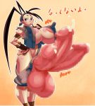  1futa brown_hair capcom futanari huge_breasts hyper_penis ibuki japanese_text mosaic_censoring street_fighter 