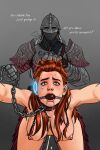 aloy aloy_(horizon) ball_gag bleepideeboop elden_ring from_behind horizon_forbidden_west horizon_zero_dawn leash tarnished tarnished_(elden_ring)