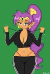  1girl alternate_breast_size artist_name big_breasts blue_eyes breasts child_bearing_hips cleavage curvy female_only high_res hips jacket legs looking_at_viewer markharvest midriff navel pants pointy_ears ponytail purple_hair seductive seductive_eyes sexy sexy_body sexy_breasts shantae shantae_(character) thick_thighs thighs thong voluptuous wayforward wide_hips 