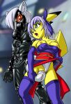 1boy 1girl anthro black_gloves black_suit breasts dead_or_alive female_anthro_pikachu final_fantasy final_fantasy_ix fully_clothed gas_mask green_eyes grey_fur horse konami nintendo orange_eyes palcomix pikachu pokemon pokepornlive purple_hair purple_headband purple_legwear purple_stockings red_belt sex sexy square_enix straight tail_in_pussy tecmo white_panties yellow_skin