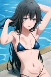 1girl alluring bikini black_hair blue_eyes breasts cleavage nios swimming_pool under_boob yahari_ore_no_seishun_lovecome_wa_machigatteiru. yukinoshita_yukino