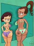 1girl 2_girls aged_up ass back_view big_ass big_ass bikini bra breasts brown_hair chloe_(the_loud_house) dark-skinned_female dark_skin duo emma_(the_loud_house) female_only from_behind half-closed_eyes hands_on_ass large_ass legs looking_at_viewer nickelodeon ponytail short_hair sideboob smile swimsuit the_loud_house thick_thighs weavillain wide_hips