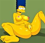 anus blue_hair breasts erect_clitoris erect_nipples marge_simpson nude pussy_lips shaved_pussy spread_legs the_simpsons thighs yellow_skin