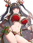  1girl 1girl alluring antlers big_breasts bikini black_hair black_nails blunt_bangs breasts candelabra candle candlestand cape christmas christmas_ornaments cleavage fake_antlers fire_emblem fire_emblem_awakening fire_emblem_heroes fur-trimmed_panties fur_cape fur_trim gonzarez green_ribbon hair_ornament high_res holding holly_hair_ornament looking_at_viewer milf nail_polish navel nintendo panties purple_eyes red_bikini reindeer_antlers reindeer_hair_ornament ribbon santa_bikini simple_background swimsuit tharja tharja_(fire_emblem) tharja_(winter)_(fire_emblem) tiara twin_tails underwear white_background 