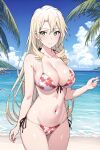 1girl alluring beach big_breasts blonde_hair blue_sky cleavage green_eyes miura_yumiko nios ocean yahari_ore_no_seishun_lovecome_wa_machigatteiru.