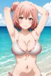 1girl alluring beach big_breasts bikini blue_sky cleavage matching_hair/eyes nios ocean yahari_ore_no_seishun_lovecome_wa_machigatteiru. yuigahama_yui