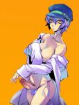 1girl atlus blue_hair breast_hold breasts cabbie_hat covering covering_breasts futanari hat panties persona persona_4 pubic_hair shirogane_naoto short_hair side-tie_panties solo uncensored underwear yamada_3