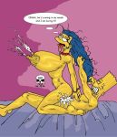 ahegao bart_simpson bed big_breasts breasts cum cum_in_orifice family hair hair_pull hands_behind_back huge_breasts incest lactation marge_simpson milf mother_and_son nude pearls reverse_cowgirl the_fear the_simpsons wince yellow_skin