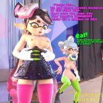 2girls breasts callie_(splatoon) green_thighhighs inkling marie_(splatoon) nintendo nipples pink_thighhighs splatoon splatoon_(series) thighhighs