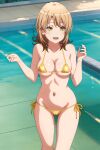  1girl alluring amber_eyes amber_hair bikini breasts cleavage isshiki_iroha nios swimming_pool underboob yahari_ore_no_seishun_lovecome_wa_machigatteiru. 