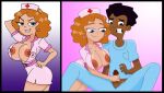  1boy 1girl black_hair breasts dark-skinned_male dark_skin disney disney_channel disney_xd eyebrows eyelashes ferozyraptor melissa_chase milo_murphy&#039;s_law nipples nurse nurse_cap orange_hair rubbing rubbing_penis shiny shiny_hair shiny_skin zack_underwood 