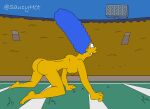  1girl 20th_century_fox ass barefoot big_ass blue_hair breasts bubble_butt dat_ass feet female marge_simpson mature_female milf nude saucyh0t sideboob solo the_simpsons yellow_skin 