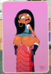 1girl big_ass blush bottomless bottomless_female casey_calderon dark-skinned_female dark_skin devil_dinosaur dinosaur disney disney_channel enormous_penis fat_ass female_focus gigantic_penis hoop_earrings hyper_penis impossible_fit it'll_never_fit large_ass long_hair marvel moon_girl_and_devil_dinosaur precum precum_drip precum_on_penis shocked sitting_on_penis size_difference solo_focus thick_thighs turk128 zoophilia