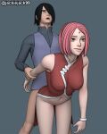  1boy 1girl black_hair canon_couple green_eyes husband_and_wife naruto naruto_(series) naruto_shippuden pink_hair sakura_haruno sasuke_uchiha_is_gay sex sex_from_behind 