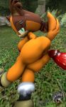 3d_(artwork) ass badger blue_eyes breasts footwear fur genitals hair looking_at_viewer mammal mustelid musteline nipples nude open_mouth penis sex shoes sonic_the_hedgehog_(series) source_filmmaker sticks_the_jungle_badger tito_tha_raccoon video_games