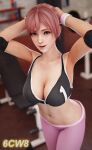  1girl 3d 6cw8 alluring big_breasts cleavage dead_or_alive dead_or_alive_6 dead_or_alive_xtreme dead_or_alive_xtreme_2 dead_or_alive_xtreme_3 dead_or_alive_xtreme_3_fortune dead_or_alive_xtreme_beach_volleyball dead_or_alive_xtreme_venus_vacation female_only gym gym_pants honoka honoka_(doa) pink_hair red_eyes sports_bra tecmo 