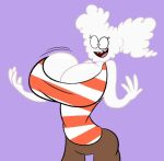  1girl 2d air_creature air_humanoid breasts_bigger_than_head brown_pants cartoon_network cleavage cloud cloud_creature cloud_humanoid cloudy_jay jiggling_breasts massive_breasts oboithisisfunky regular_show smile striped_tank_top white_hair 