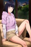  1girl ai_generated black_hair boruto:_naruto_next_generations dinixdream hinata_hyuuga legs mature_female medium_hair naruto naruto_(series) questionable sex_invitation sexually_suggestive short_hair shorts smile solo_focus 