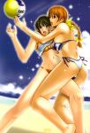 2_girls alluring ass ball barefoot beach beach_volleyball big_breasts bikini black_eyes blush braid breasts brown_eyes butt_crack day dead_or_alive dead_or_alive_2 dead_or_alive_3 dead_or_alive_4 dead_or_alive_5 dead_or_alive_6 dead_or_alive_xtreme dead_or_alive_xtreme_2 dead_or_alive_xtreme_3 dead_or_alive_xtreme_3_fortune dead_or_alive_xtreme_beach_volleyball dead_or_alive_xtreme_venus_vacation feet female_focus green_hair kasumi kasumi_(doa) kunoichi leg_between_thighs lei_fang long_hair multiple_girls navel ohshima_ryo ooshima_ryou open_mouth orange_hair outside side-tie_bikini_bottom silf soles striped_bikini striped_clothes swimsuit tecmo tongue volleyball volleyball_(object) wedgie