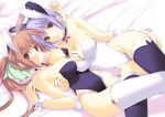 2_girls alluring animal_ears ayane ayane_(doa) bare_shoulders bed between_breasts big_breasts black_legwear black_leotard black_vs_white blush breast_press breasts brown_eyes brown_hair card card_between_breasts choker cleavage dead_or_alive dead_or_alive_2 dead_or_alive_3 dead_or_alive_4 dead_or_alive_5 dead_or_alive_6 dead_or_alive_xtreme dead_or_alive_xtreme_2 dead_or_alive_xtreme_3 dead_or_alive_xtreme_3_fortune dead_or_alive_xtreme_beach_volleyball dead_or_alive_xtreme_venus_vacation detached_collar fake_animal_ears female_focus food fruit highleg highleg_leotard iizuki_tasuku kasumi kasumi_(doa) kunoichi leotard lying multiple_girls panties playboy_bunny playing_card ponytail purple_hair rabbit_ears rabbit_tail red_eyes siblings side-tie_panties silf silfs sisters stockings strawberry tail tecmo underwear white_legwear white_leotard wrist_cuffs