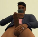 1boy 3d 3d_model adult big_balls big_penis bottomless bottomless_male brazilian dark-skinned_male dark_skin dick from_below gay_male holding_phone huge human idol luan_tolentino male male_focus male_only married melanin nude oc onlyfans original_character penis phone porn porn_star pornstar prince privacy solo_male taste_of_luan tasteofluan the_sims the_sims_4 twink yaoi